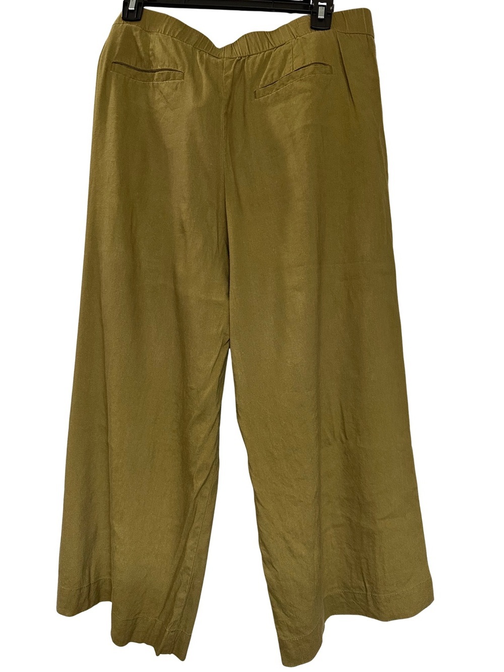 J.Jill Wide Leg Linen Pants Size Large Olive Gold Elastic Waist Cropped - Picture 2 of 6